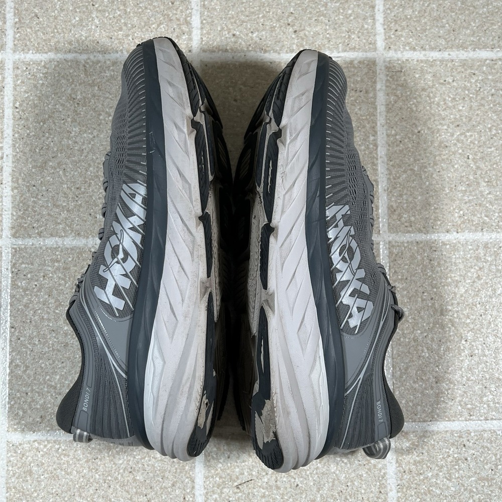 Hoka One One Mens Size 10.5 Bondi 7 Grey Gym Running Shoes Walking Sneakers - Picture 7 of 8